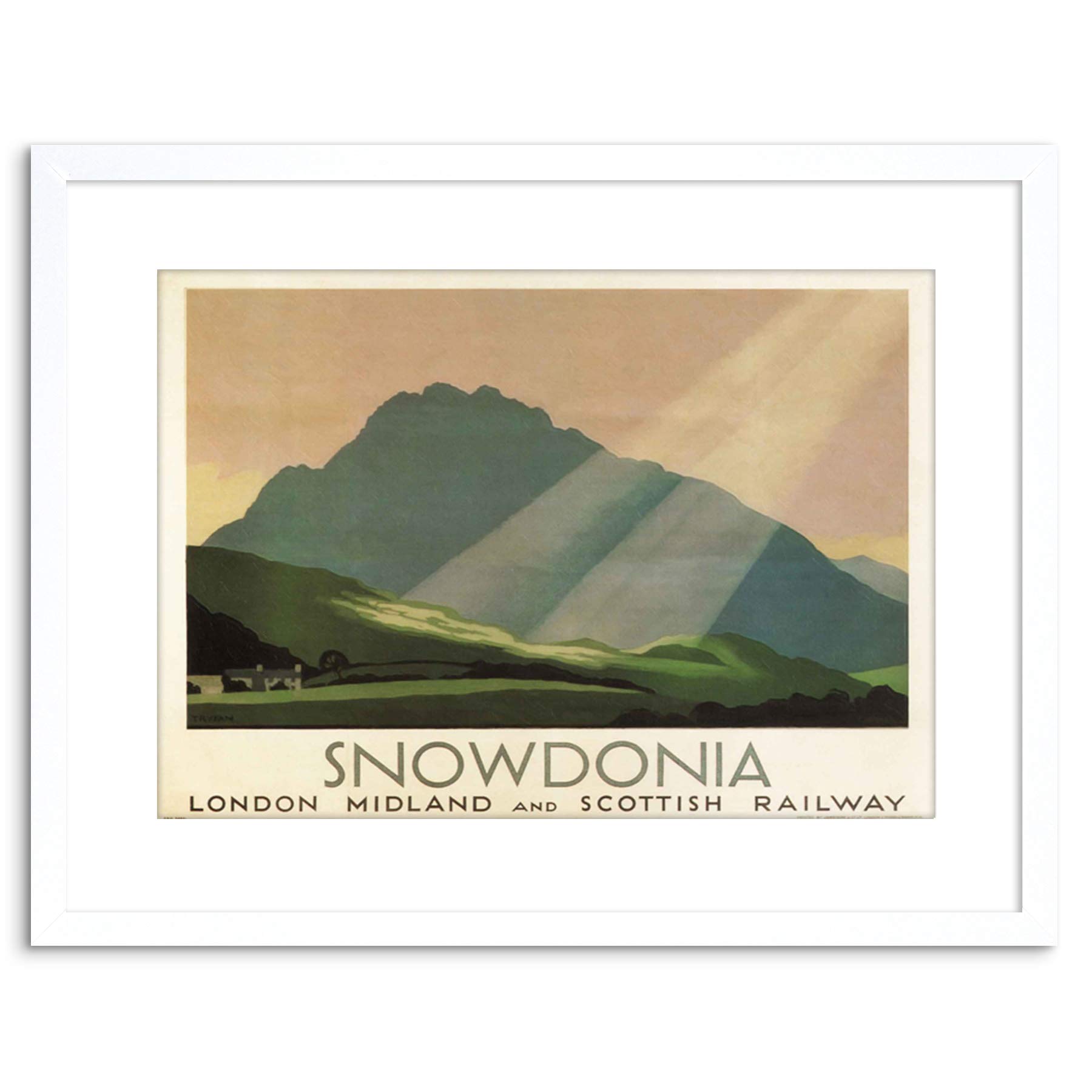 Wee Blue Coo TRAVEL AD RAILWAY RAIL SNOWDONIA WALES MOUNTAIN SUN FRAMED PRINT F97X6885