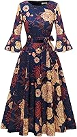 HomRain Women's Modest Bell Sleeve Church Dress - Vintage A-Line Midi for Wedding Guest, Cocktail Party & Tea Events