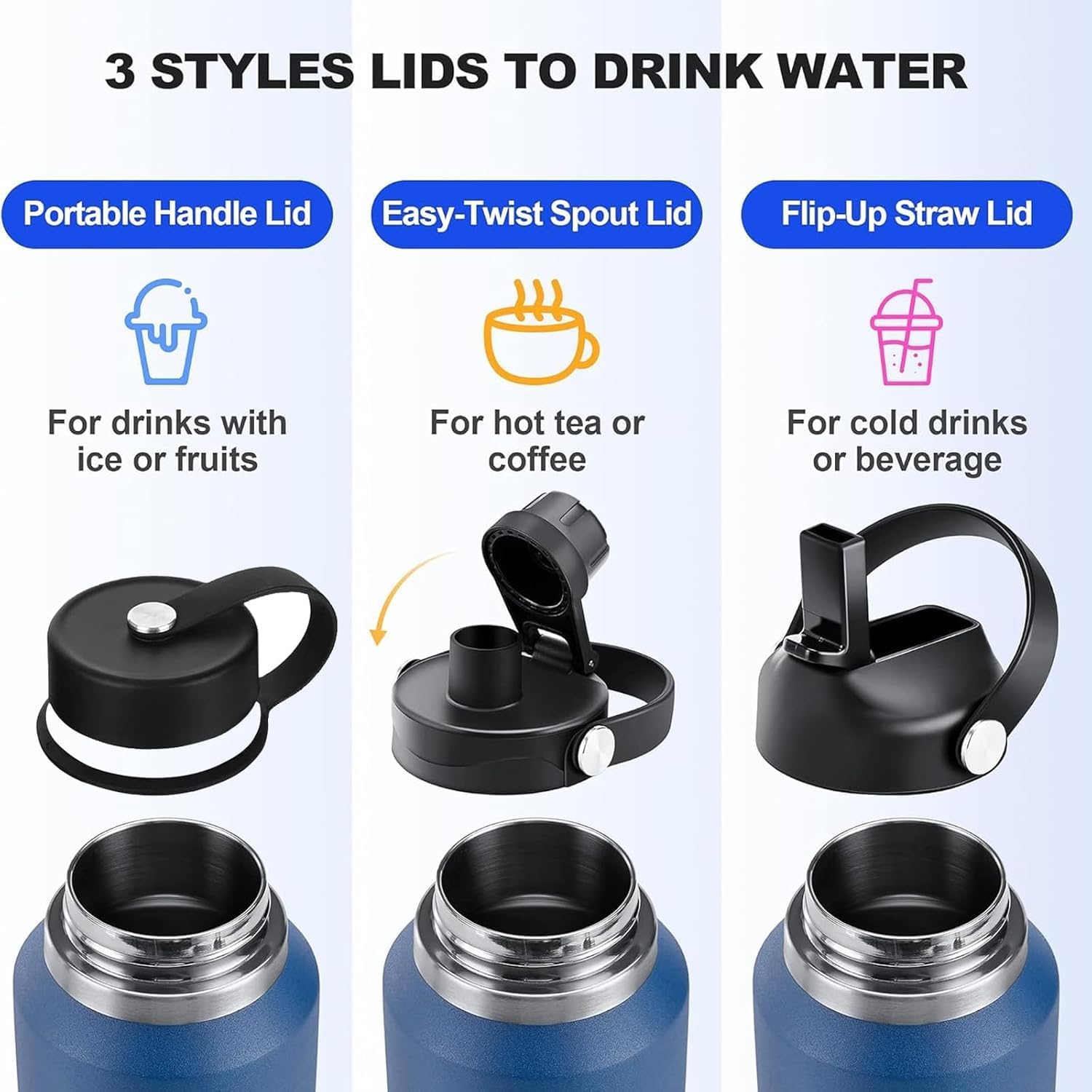 32oz Water Bottle Insulated with Straw,Leak Proof Water Bottles,Mens Water Bottle Stainless Steel for Gym,Hiking,Travel,Sport,1 Liter,Bpa free - Image 4