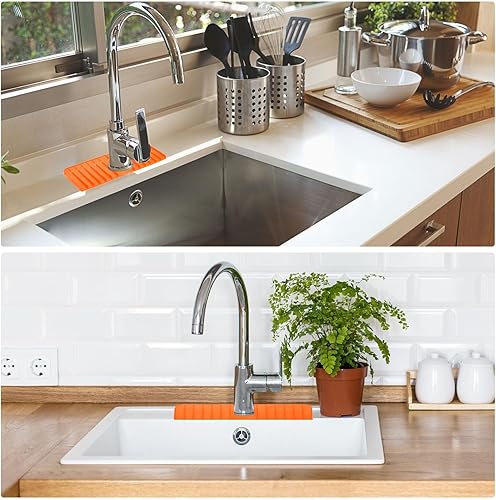 Miniatura 4 de uxcell Protector contra salpicaduras para fregadero de cocina, alfombrilla de silicona de 14.5 x 5.3 pulgadas, alfombrilla para atrapar agua del