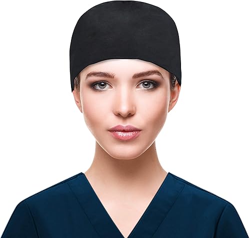 Miniatura 80 de QBA Adjustable Working Cap with Button, Cotton Working Hat Sweatband, Elastic Bandage Tie Back Hats for Women & Men, One