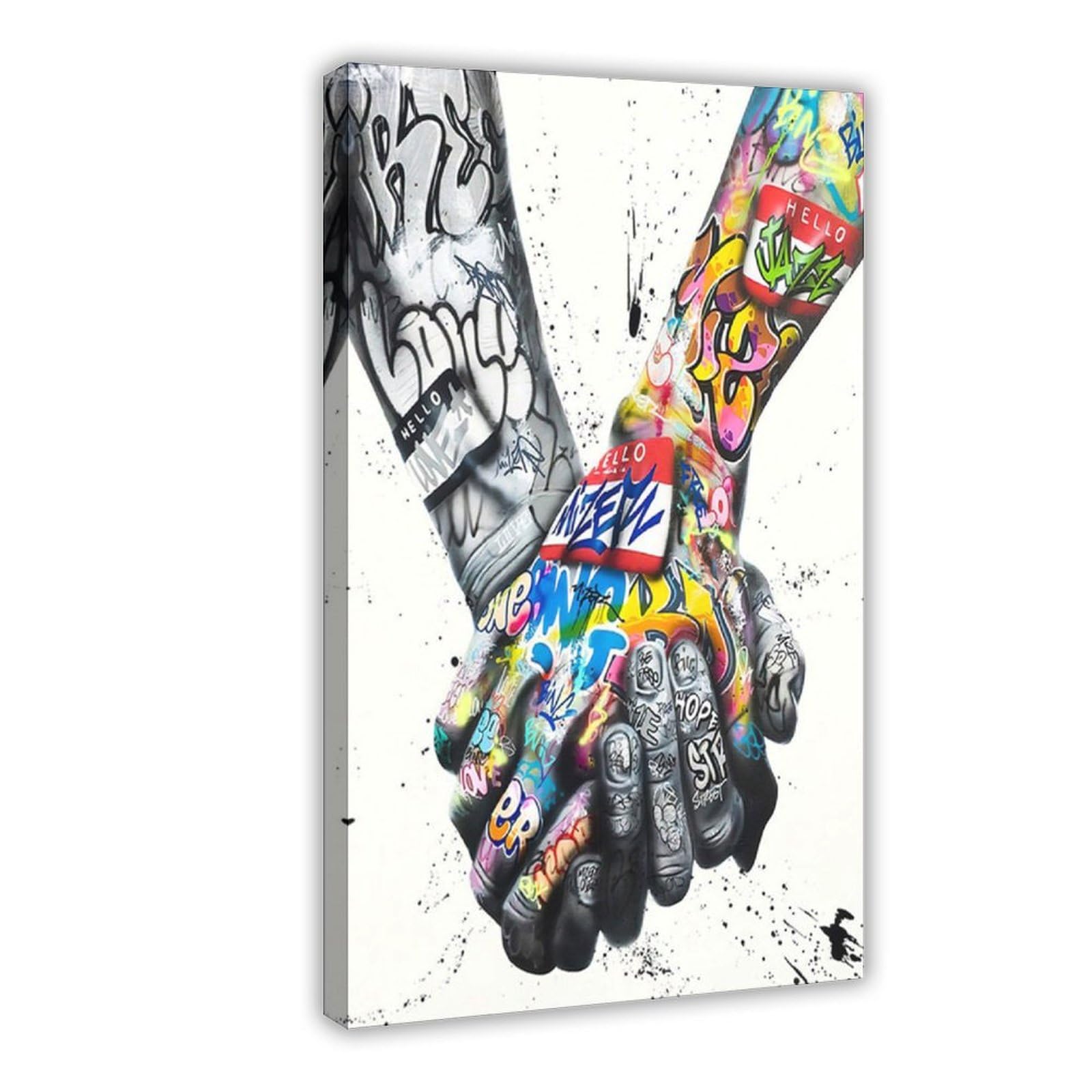 Gqvcjsw Holding Hands Graffiti, Banksy Love Canvas Poster Wall Art Decor Print Picture Paintings For Living Room Bedroom Decoration 20X30inch(50X75cm)
