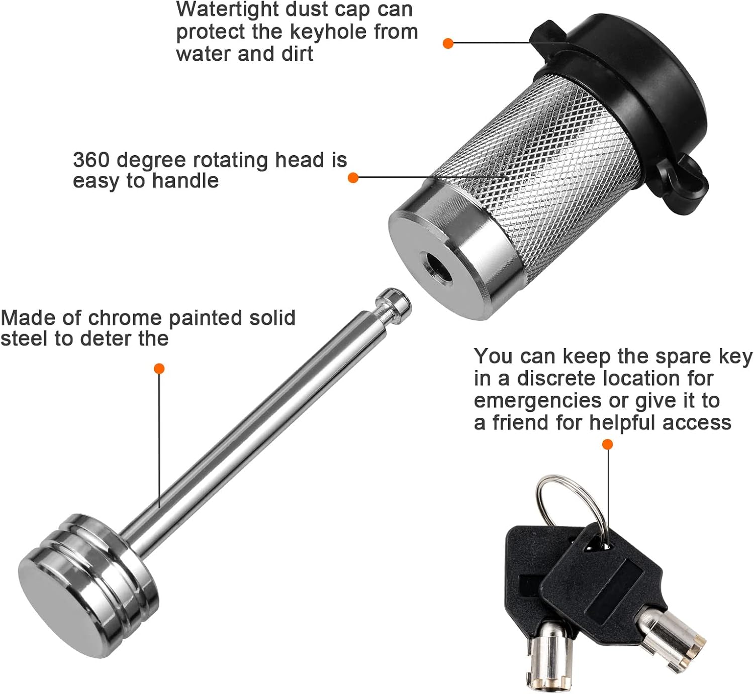CZC AUTO Trailer Coupler Lock 1/4" Dia 2-1/2" Span Trailer Tongue Lock Fits Latch-Type Coupler, Chrome Coated Trailer Lock with Keys for Towing Boat Truck Trailer RV Car
