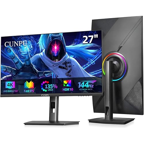 27 Inch 4K 144Hz Gaming Monitor, UHD 3840x2160 Fast IPS Panel PC Monitor, 135% sRGB, HDR400Nit, Freesync & G-sync, Support PS5 120Hz VRR, HDMI 2.1,DP 1.4, Height/Vertical Adjustment