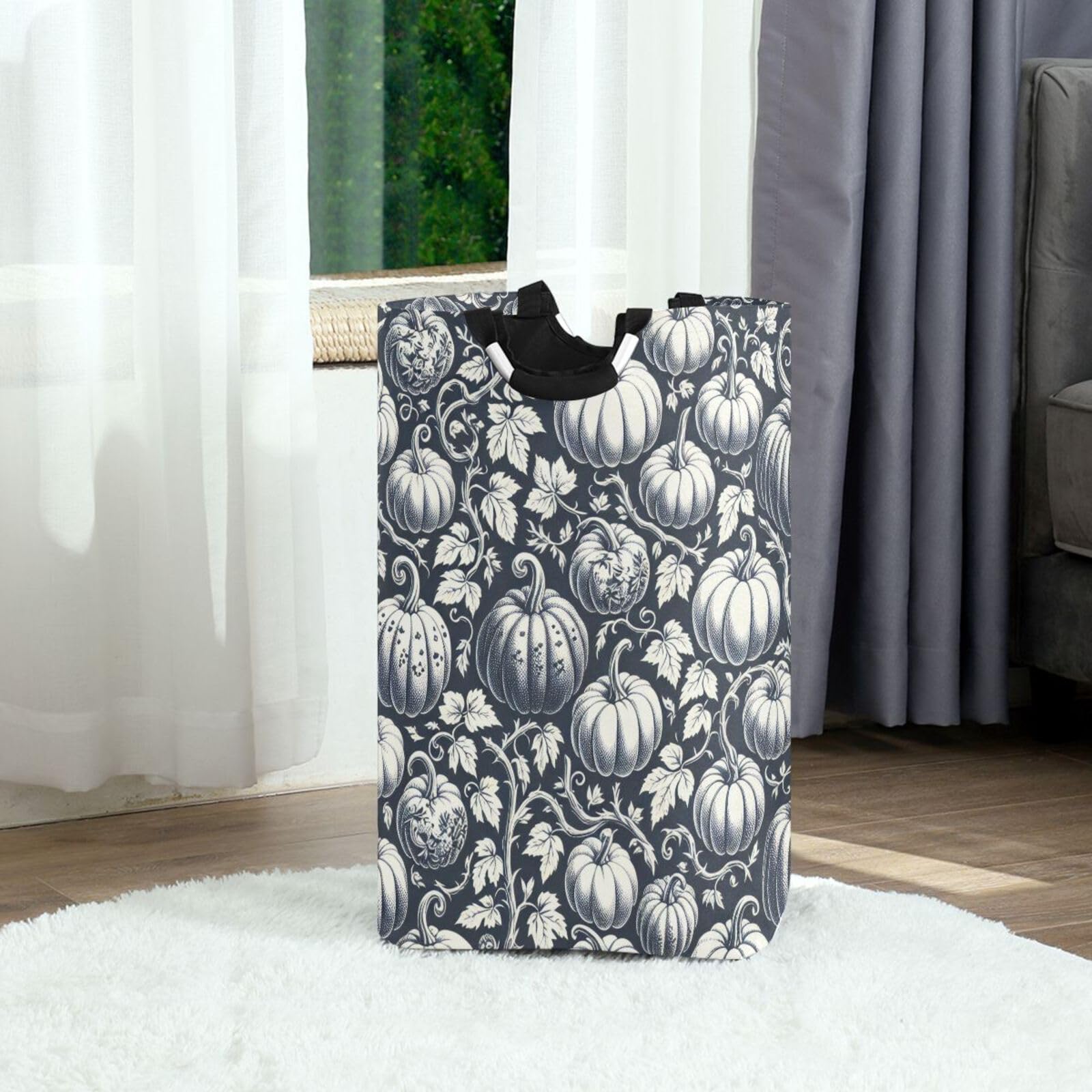 Jihqo Laundry Hamper Basket Pumpkins Pattern Collapsible Nursery Storage Bin Waterproof Clothing Baskets for Home Bedroom Bathroom Washing Room