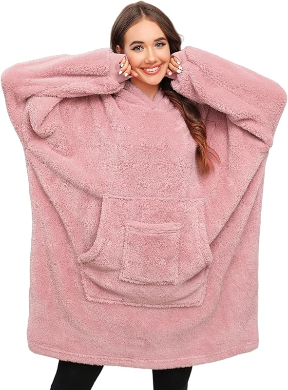 Tuopuda sweat plaid à capuche femme, couverture polaire portable avec poche