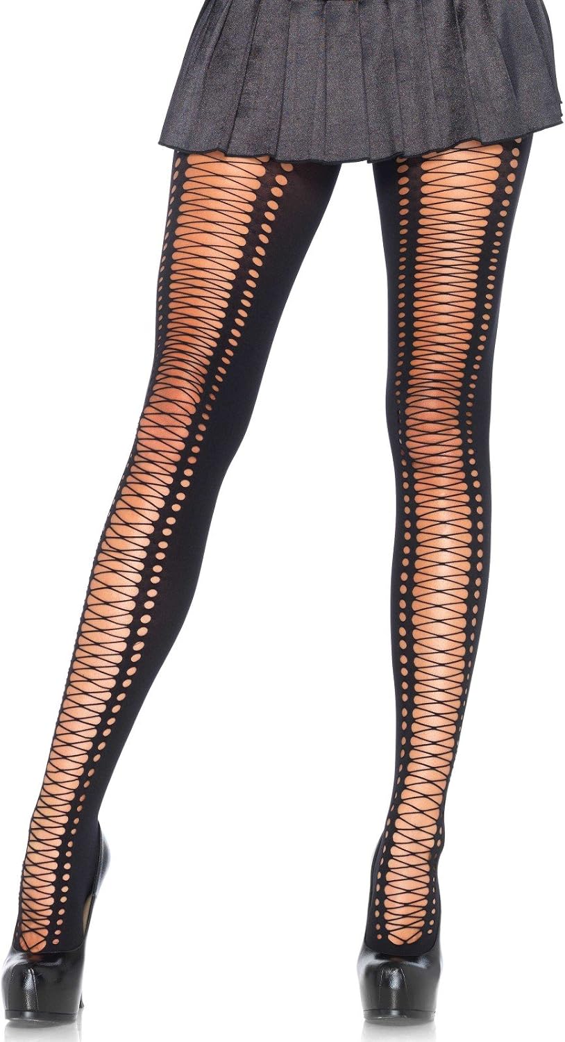 Leg Avenue Womens Spandex Faux Lace-Up Tights, O/S, Black