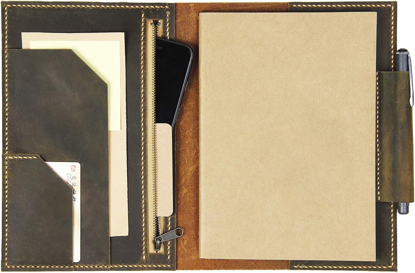 Personalized Handcrafted Distressed Leather Journal Notebook Cover, with A5 Refillable Notebook/Passport Holder/Card Holder, Travel Portfolio Organizer for Men Women (Non-Custom)