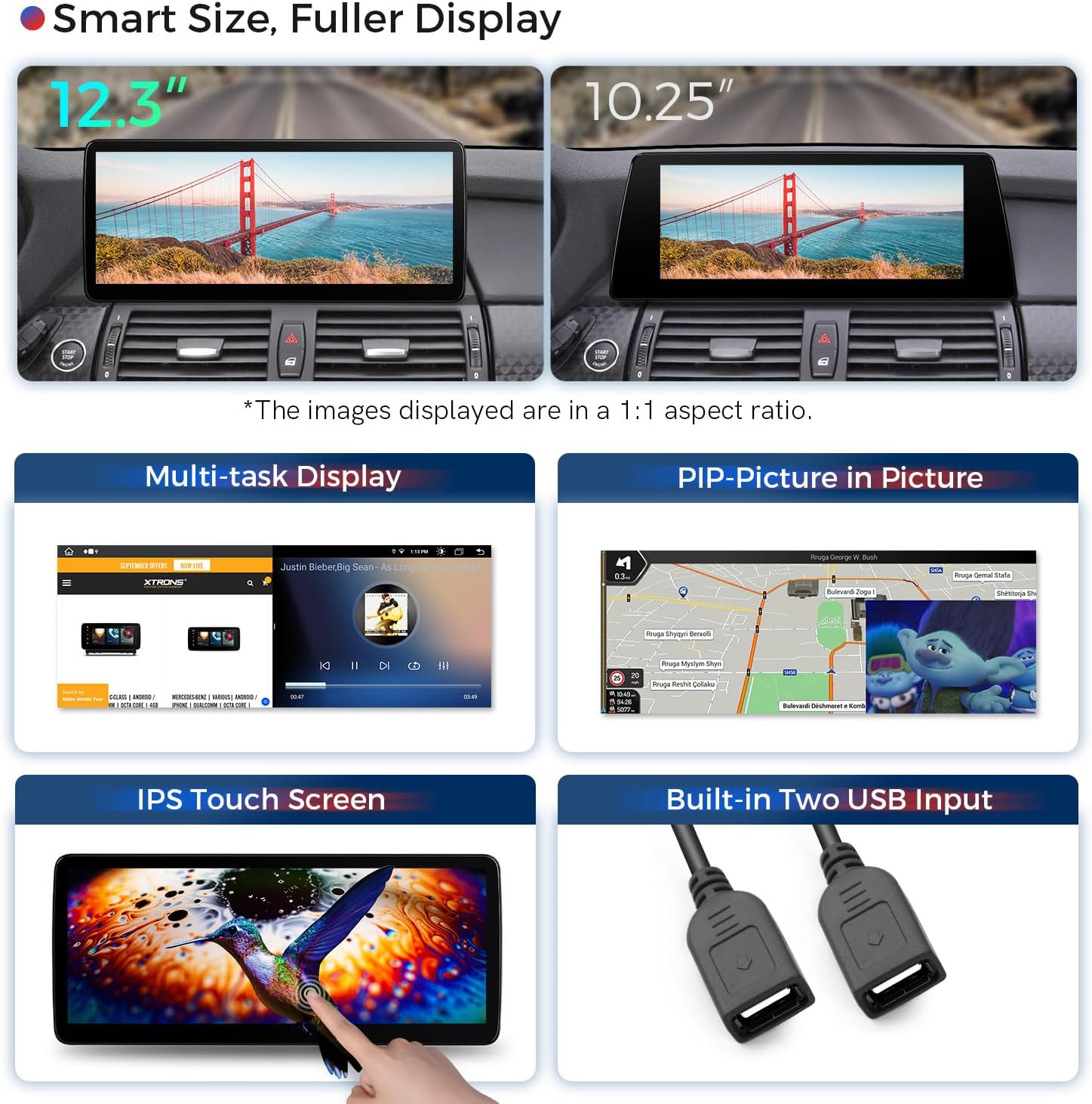 XTRONS 12.3 Inch Android 14 Car Stereo for BMW X5 E70 X6 E71 2011-2013 CIC System, IPS Touch Screen 4+64GB Global 4G Car Radio GPS Navigation Support Wireless Car Play Android Auto