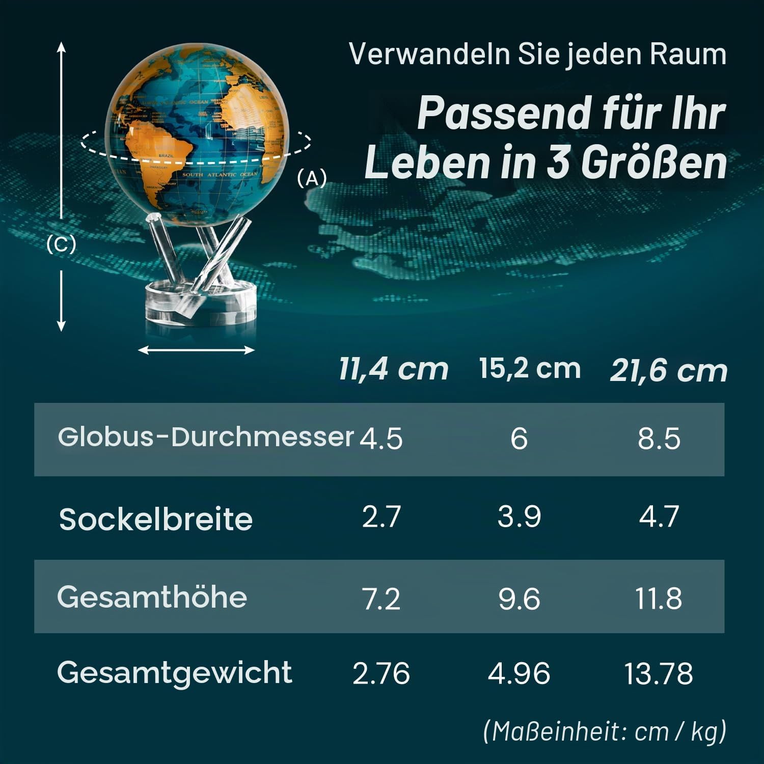 MOVA Globus Ceruleanblau & Gold Prestige (8,5") – Solar Globus | Rotierende Weltkugel ohne Batterien | Elegantes Design | Luxus Deko für Büro und Zuhause | 21.5 CM