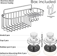 Vista 4 de HASKO Shower Caddy Suction Cup, Shower Shelf with Soap Dish and Hooks Organizer, Suction Bathroom Shelf for Storage, Wall Mounted Basket