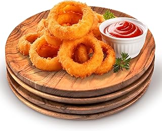 Cheer Collection Wooden Plate Set – Premium Taek Wood Dinnerware for Dining, Serving, Appetizers & Dessert, Durable Food-Safe Natural Wood Dishes, Round Wooden Plate Set of 4