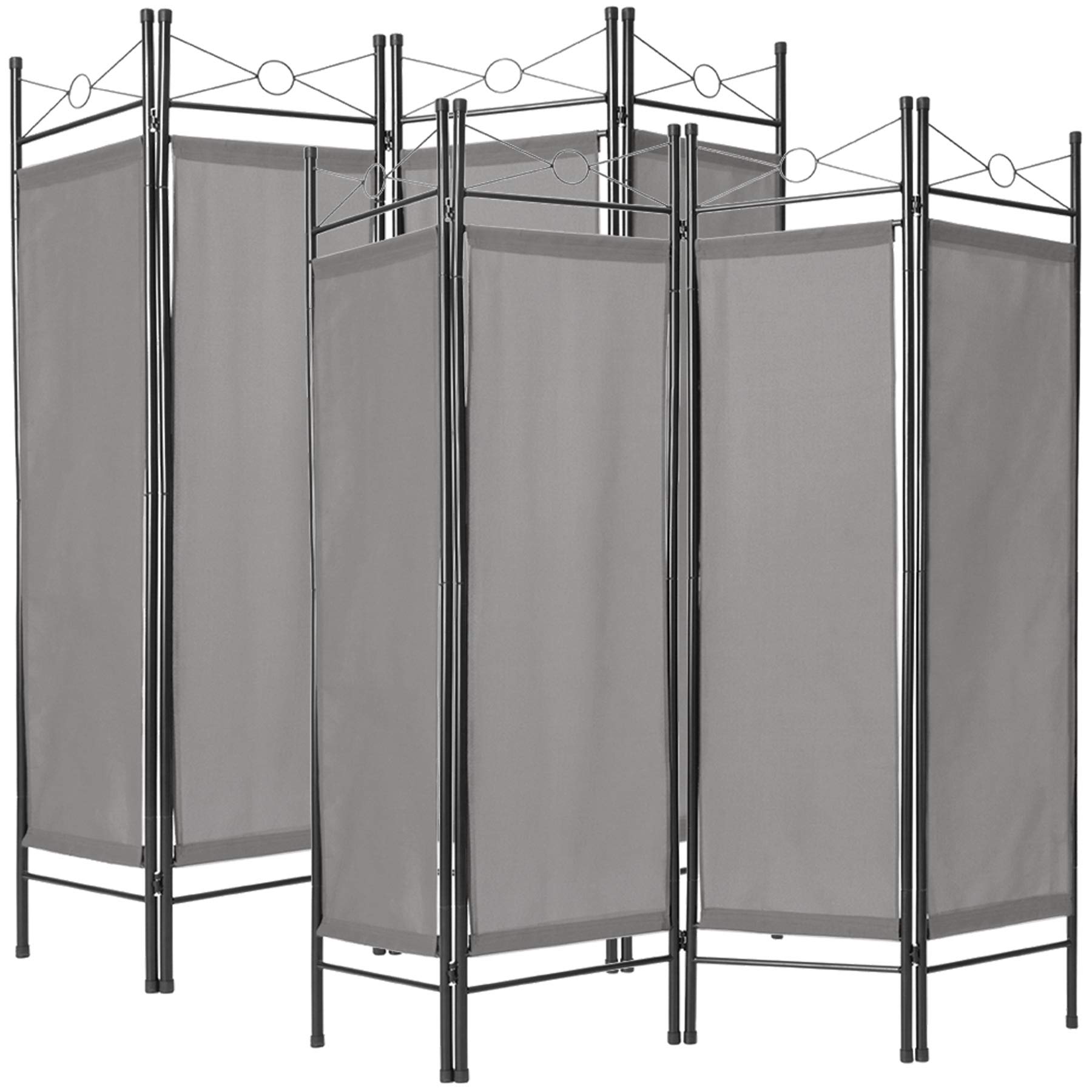 tectake 403556 Set 2x 4-panel room divider in lacquered steel movable partition folding screen 180x160cm, grey