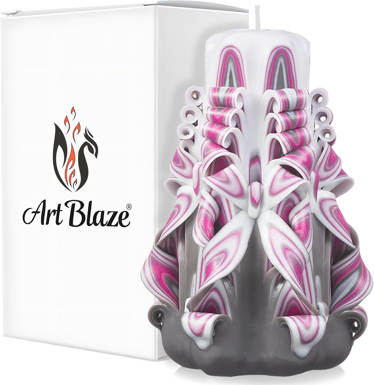 Carved Candles - Handmade Decorative Large Candle – Tall Long Burning Cute Spiral Candle for Women – for Home Decor, Cozy Cottage Core Gift - Mother's Day Gift for Mom - Crimson Haze N