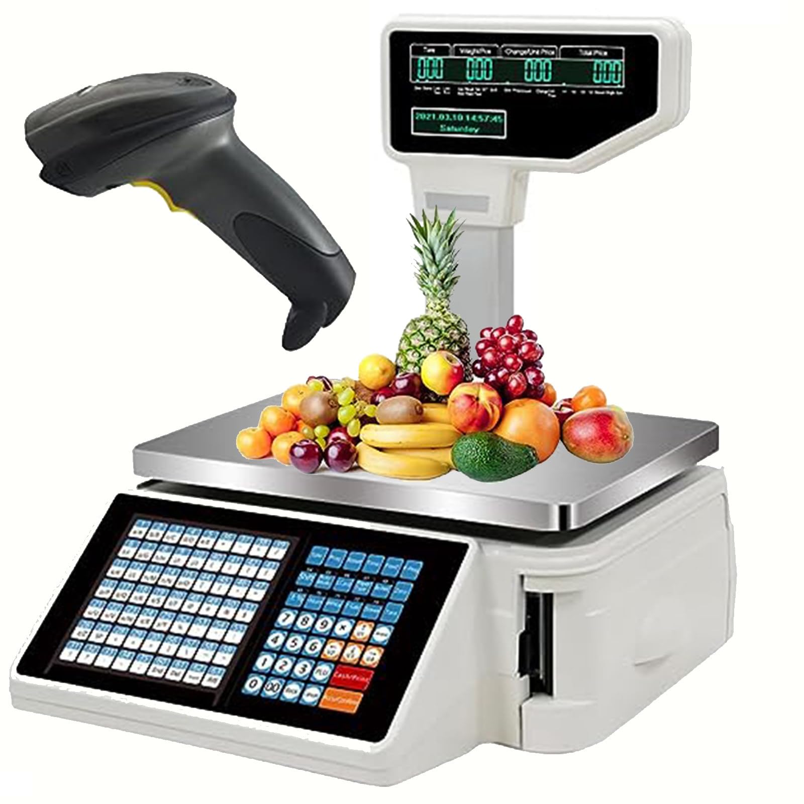 MYUYEE Digital Price Computing Scale,Commercial Digital Price,Label Supermarket Scale Printer,Cash Register,For Supermarkets Retail Store Food Meat Deli Market (Machine+Scanner)