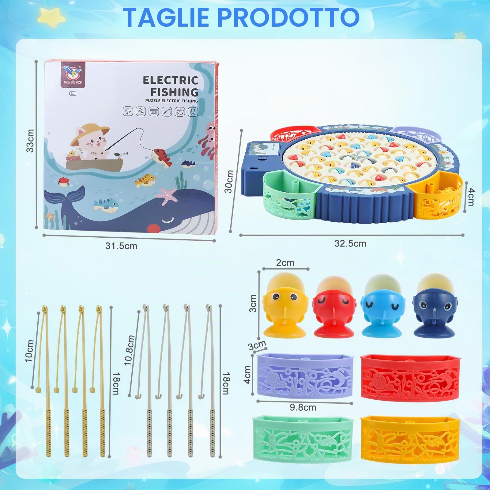 Qingning Gioco Musicale di Pesca con 55 Pesciolini e 8 Canna da Pesca, Gioco di Pesca Magnetica Elettrico Giocattolo Educativo Interattivo, Regali Montessori per Bambini di 2 3 4 5 6 Anni