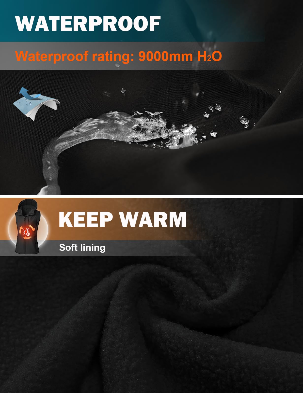 CMTOP Gilet Donna Softshell Impermeabile con Cappuccio, Fodera Leggera in Pile Smanicato Gilet, Antivento Sportivo Giacca Senza Maniche con Tasca per Primaverile Autunno Invernale