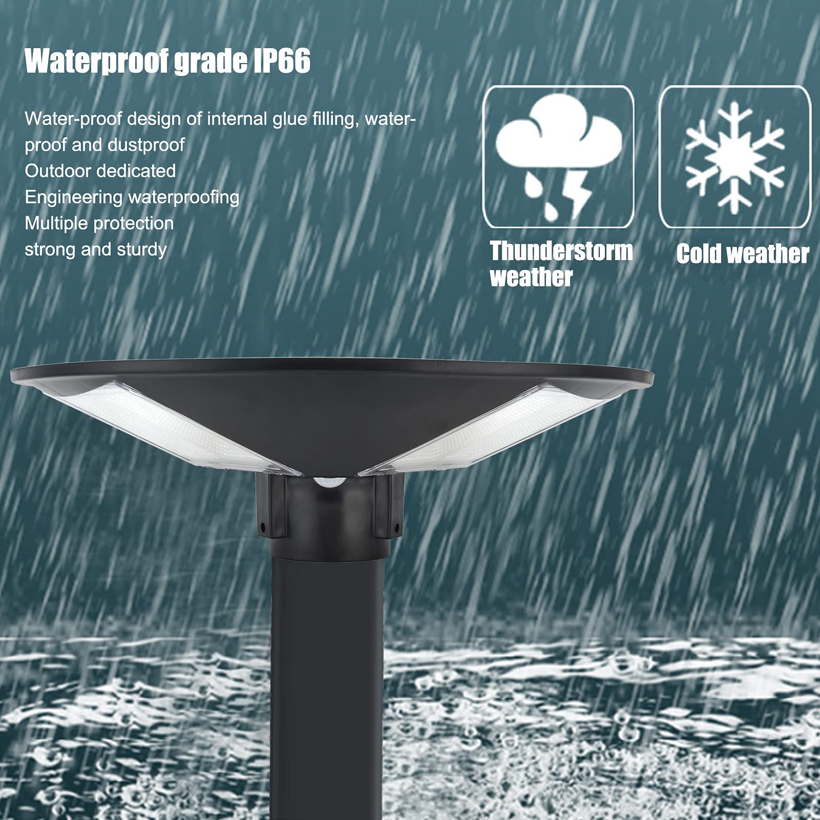 Ejoyous Gartenleuchte, ABS-Solar-Landschaftsleuchte, 150 W, 1500 Lm, IP66, 3-Kopf-rundes Design, Automatische Ein-/Aus-Fernbedienung, für Hof, Hof, Weg, Tor, Straßenbeleuchtung