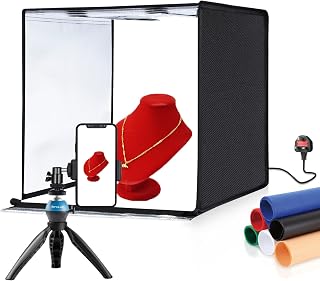 PULUZ Photo Box Portable Light Tent 60cm/24 inch Photo Studio Light Box Photography Photo Booth, LED 5500K White Light Dimmable Lightbox with 6pcs Photo Backdrop