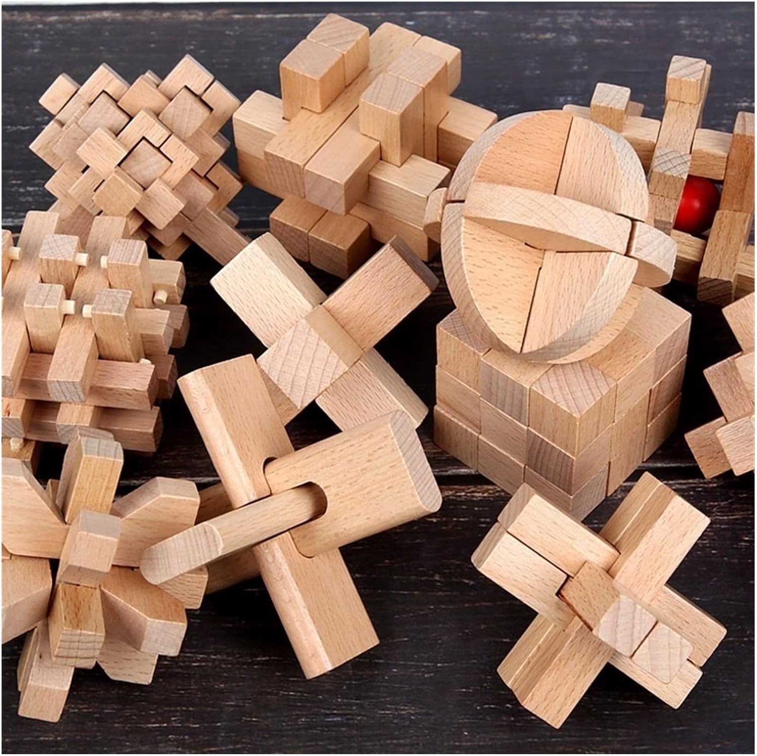 Wooden Lock Lock IQ Brain Teaser Puzzle 3D Wooden Montessori Educational Toy(Style-j)