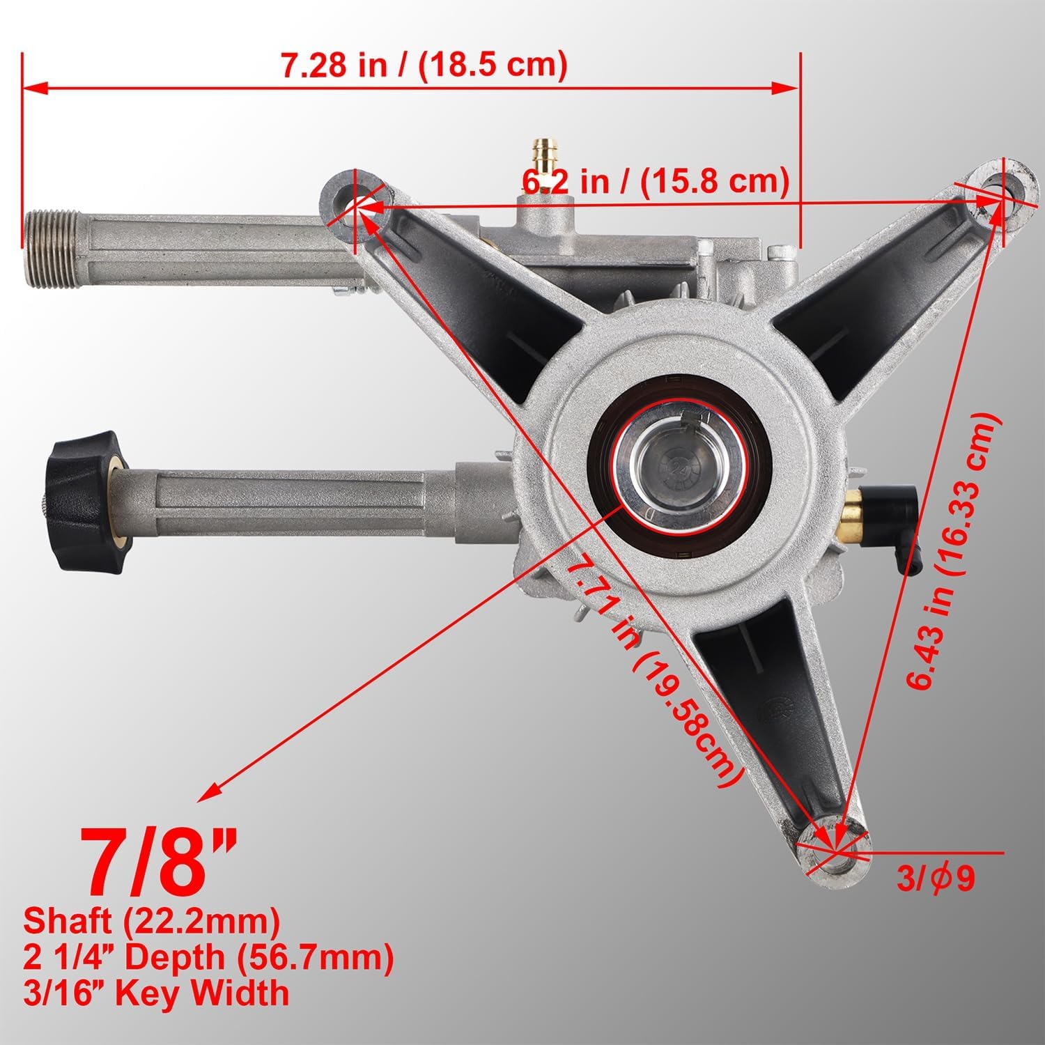 Biswing Pressure Washer Pump, 7/8" Shaft Vertical Plunger, 3400 PSI Max, 2.5 GPM, Replacement Pump for Gas Power Washer, Front Inlet/Outlet