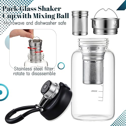 Miniatura 2 de Juego de 2 botellas de agua de vidrio, vaso agitador de 27 onzas con bola de acero inoxidable 304, filtro y funda para tazas, tazas a prueba de