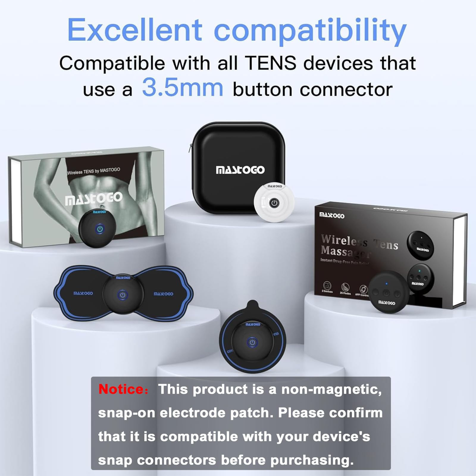 MASTOGO 8 Pcs Wireless TENS Unit Electrode Pads, with 3.5mm Snap Connector — Amazon image 5