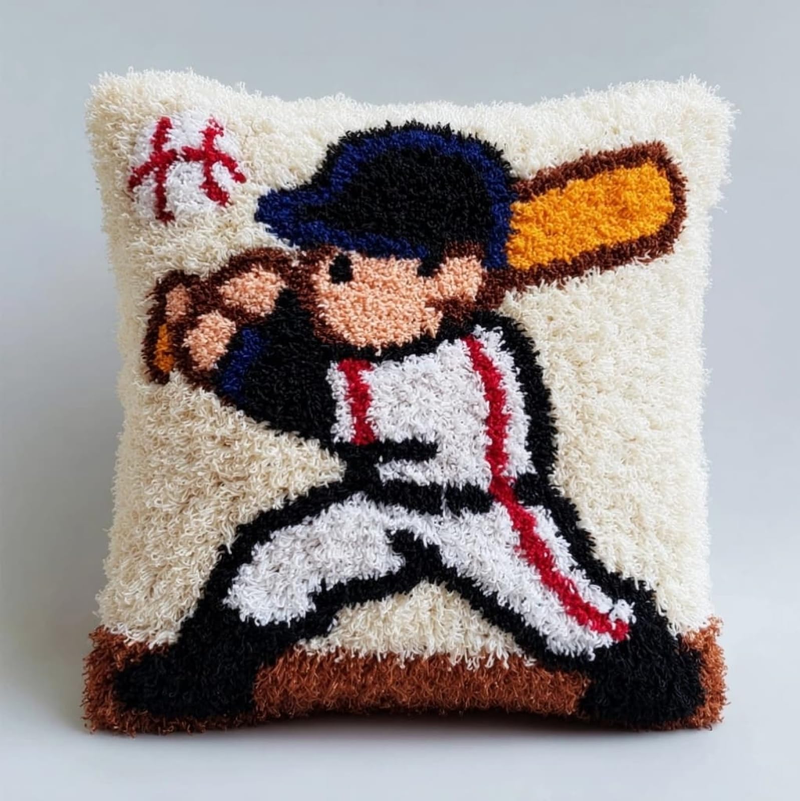 AxiangziK DIY Latch Hook Kits 43x43cm,Baseball Latch Hook Embroidery Kits Cross Stitch Sofa Cushion Cover with Tool fit for Beginner and Adults