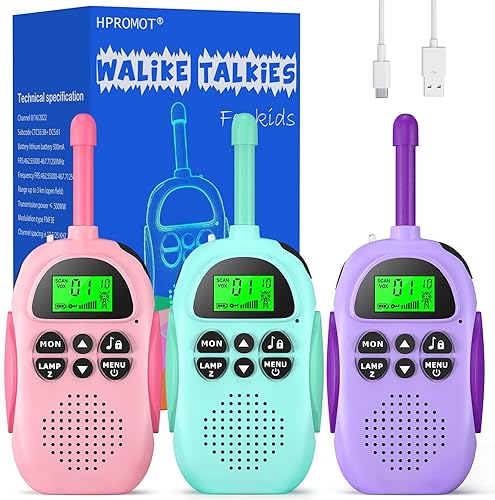 Miniatura 8 de Walkie Talkies recargables, 2 unidades, radio de 2 vías de largo alcance, 22 canales, juguete de aventura para niños, regalo para niños y niñas de 3