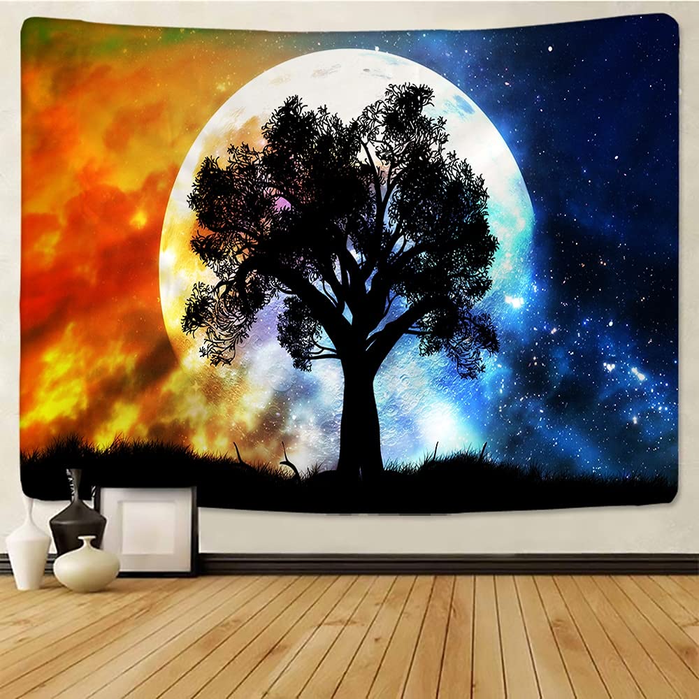 Arazzo Luna Grande Albero Stampa Appeso A Parete Hippie Arazzo Da Parete Tappeto Decorazione Home Decor Arazzo (W)230×(H)180CM