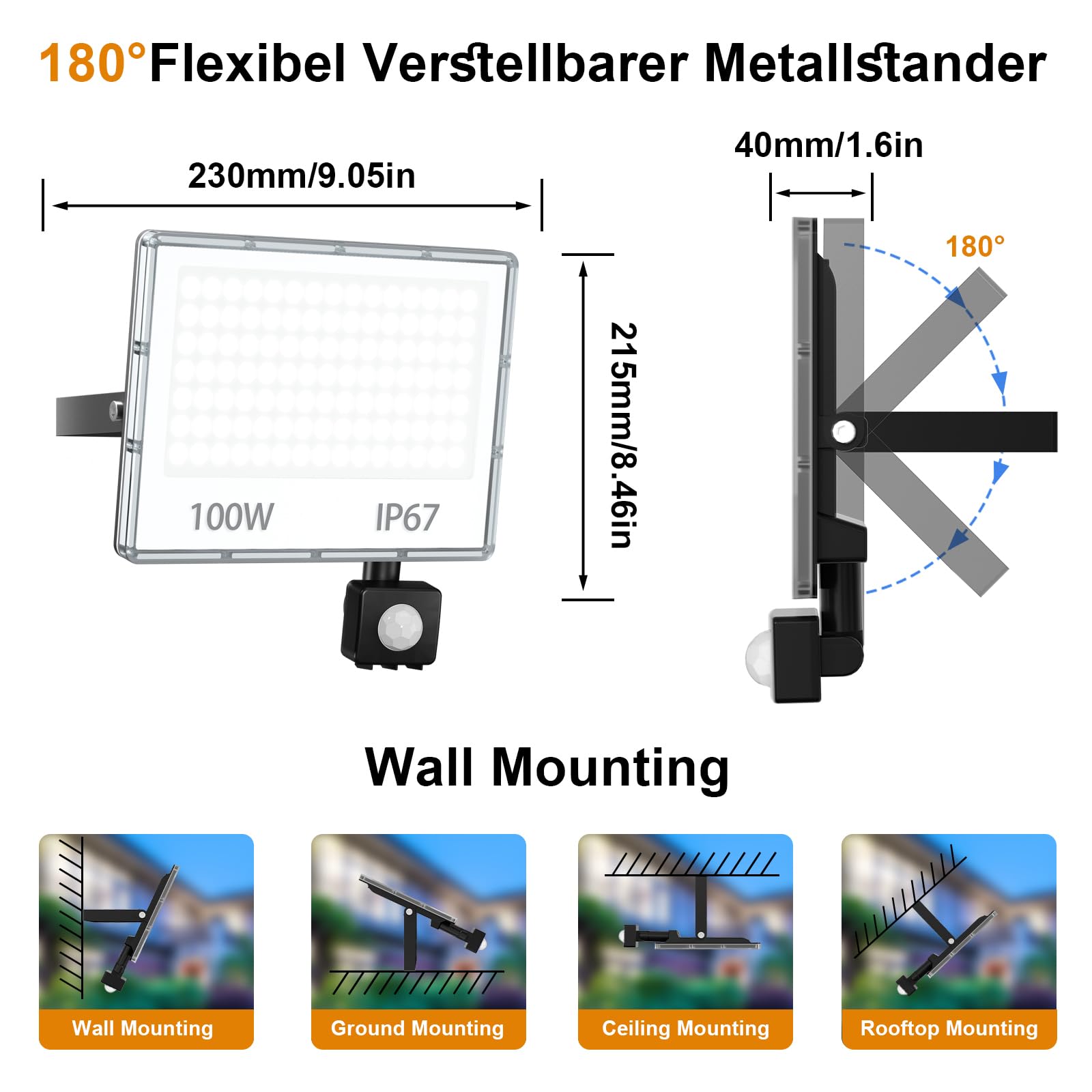 LED Strahler Außen mit Bewegungsmelder 100W - 10000LM 6500K LED Scheinwerfer Futer mit Bewegungsmelder Kaltweiß 2 Stücke IP67 Aussenstrahler Wasserdicht für Garten/Hof/Außenbereich