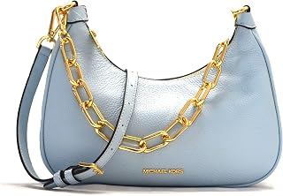Cora Pebbled Leather Chain-Link Crossbody Bag Purse Handbag (PALE OCEAN), Pale Ocean