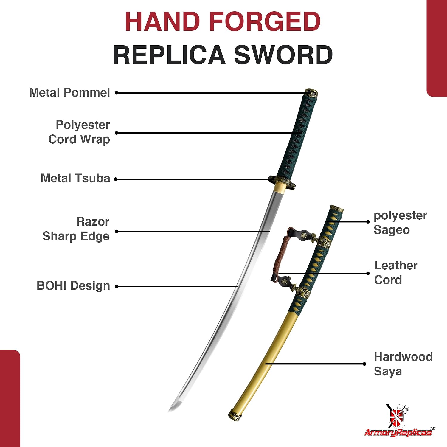 Armory Replicas™ - Hand-Forged Samurai Katana Collection - High Carbon Steel Blades with Stunning Details - Full Tang, Razor-Sharp Edge, Authentic Japanese Craftsmanship