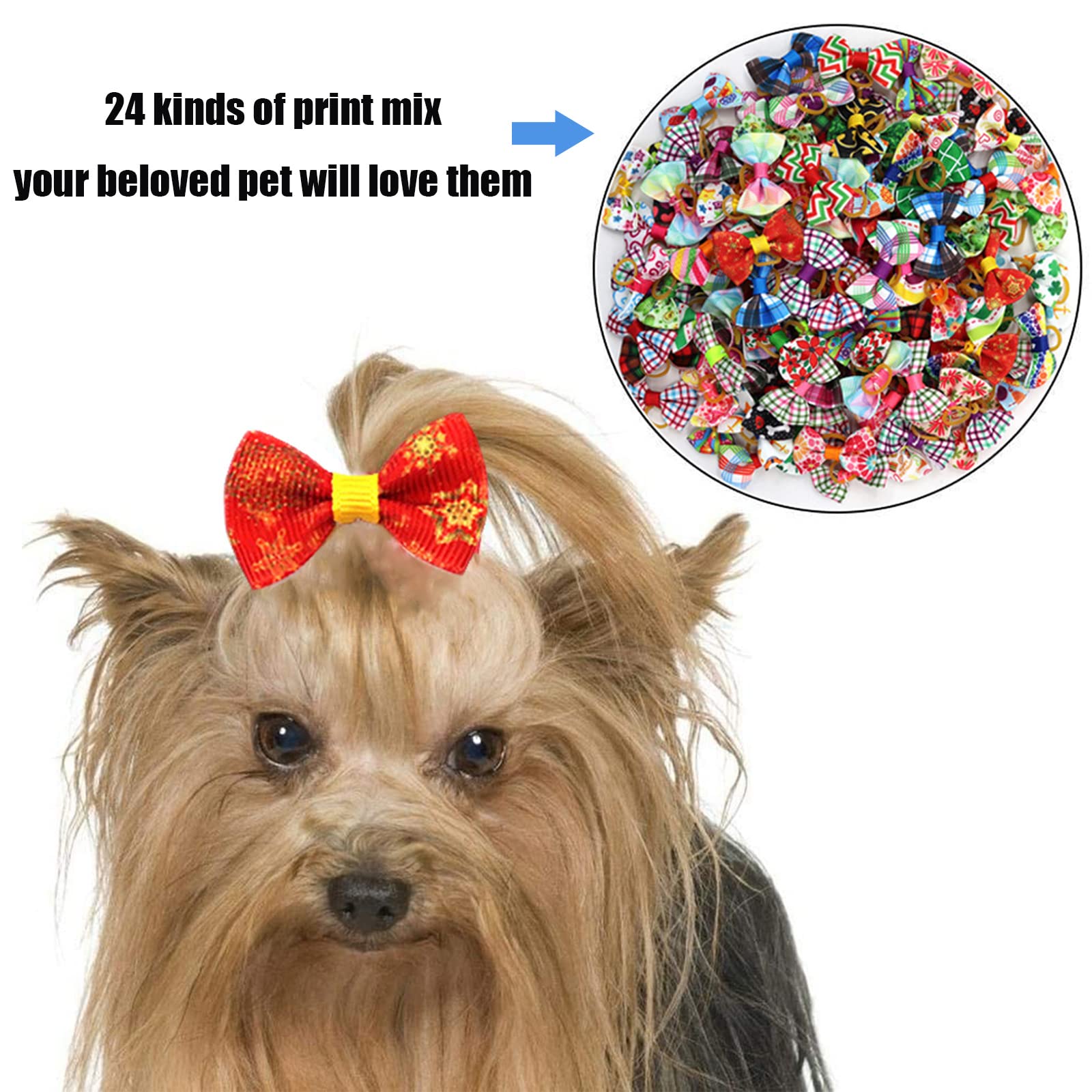 100 Fiocchi + 10 Accessori Ossei Per Capelli Di Cani - Coloratissimi E Facili Da Applicare - Foto 3