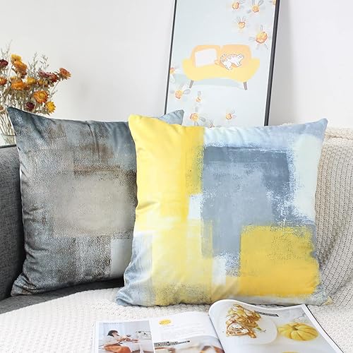 Miniatura 6 de OYIMUA Juego de 2 fundas de almohada amarillas de 18 x 18 pulgadas, modernas fundas de almohada abstractas amarillas y grises para sofá, fundas