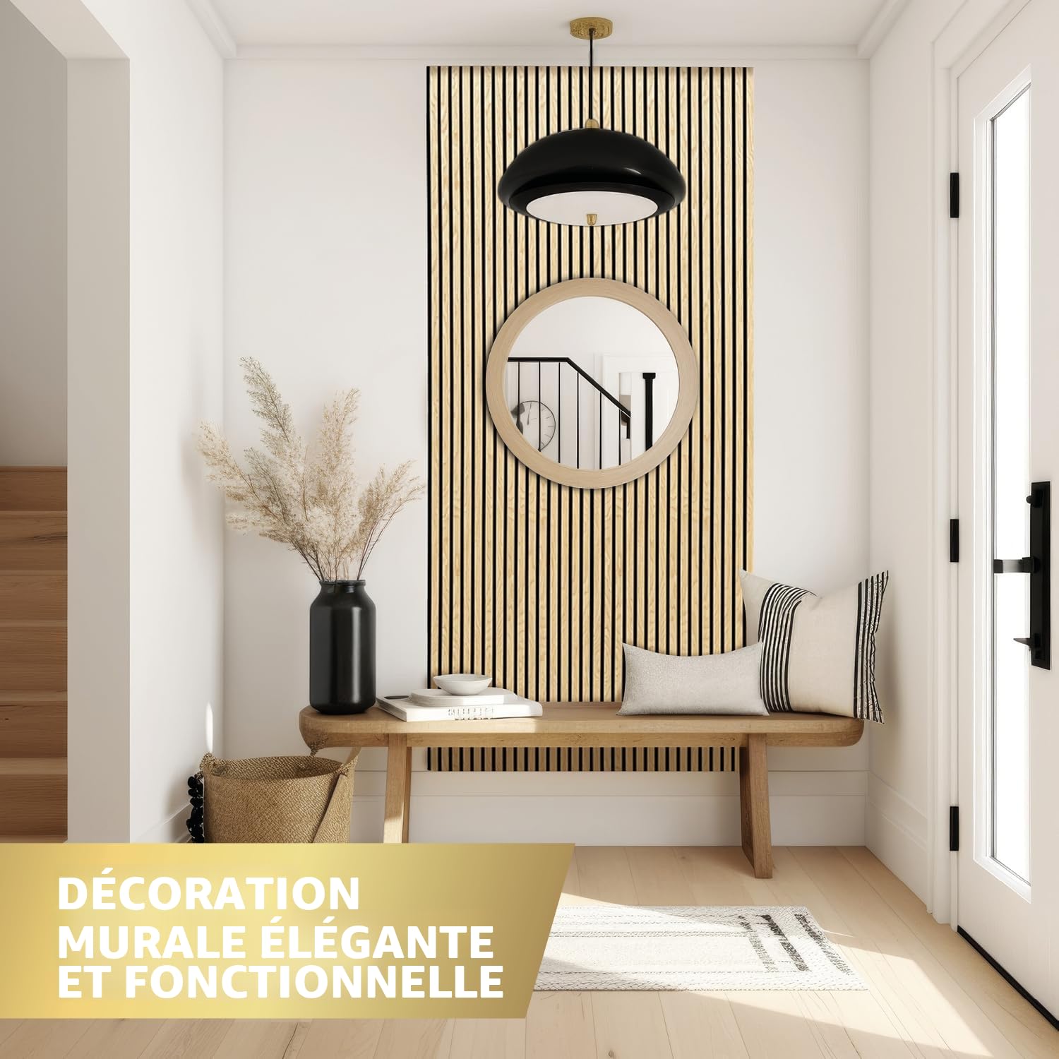 KAISER PLASTIC Panneaux acoustiques Couleur : chêne Panneaux muraux de différents formats Paroi à lamelles en bois et feutre Revêtement mural moderne (120 x 60 cm)