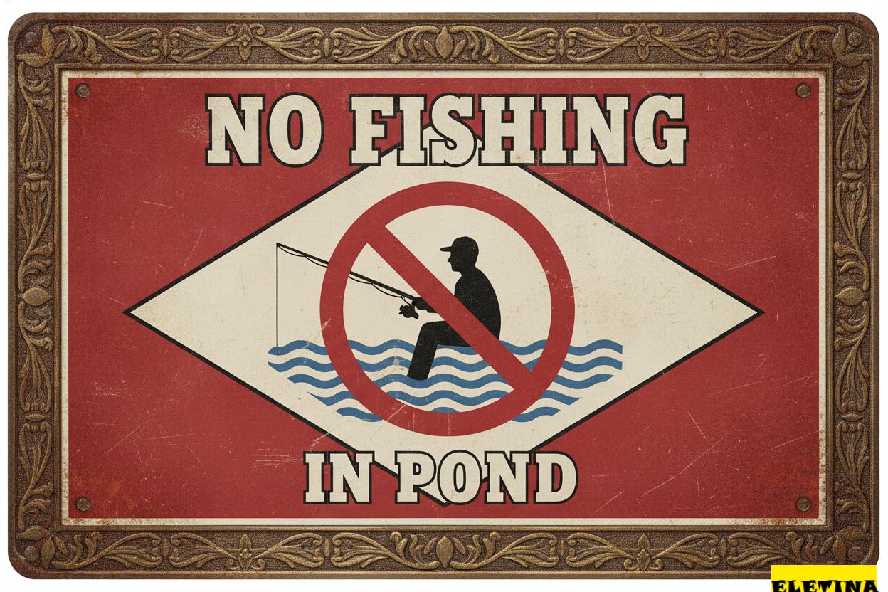 No Fishing In Pond Outdoor Tin Sign UV Protected Rust Free Fade Resistant Home Gate Garden Restaurants Office 8x12in