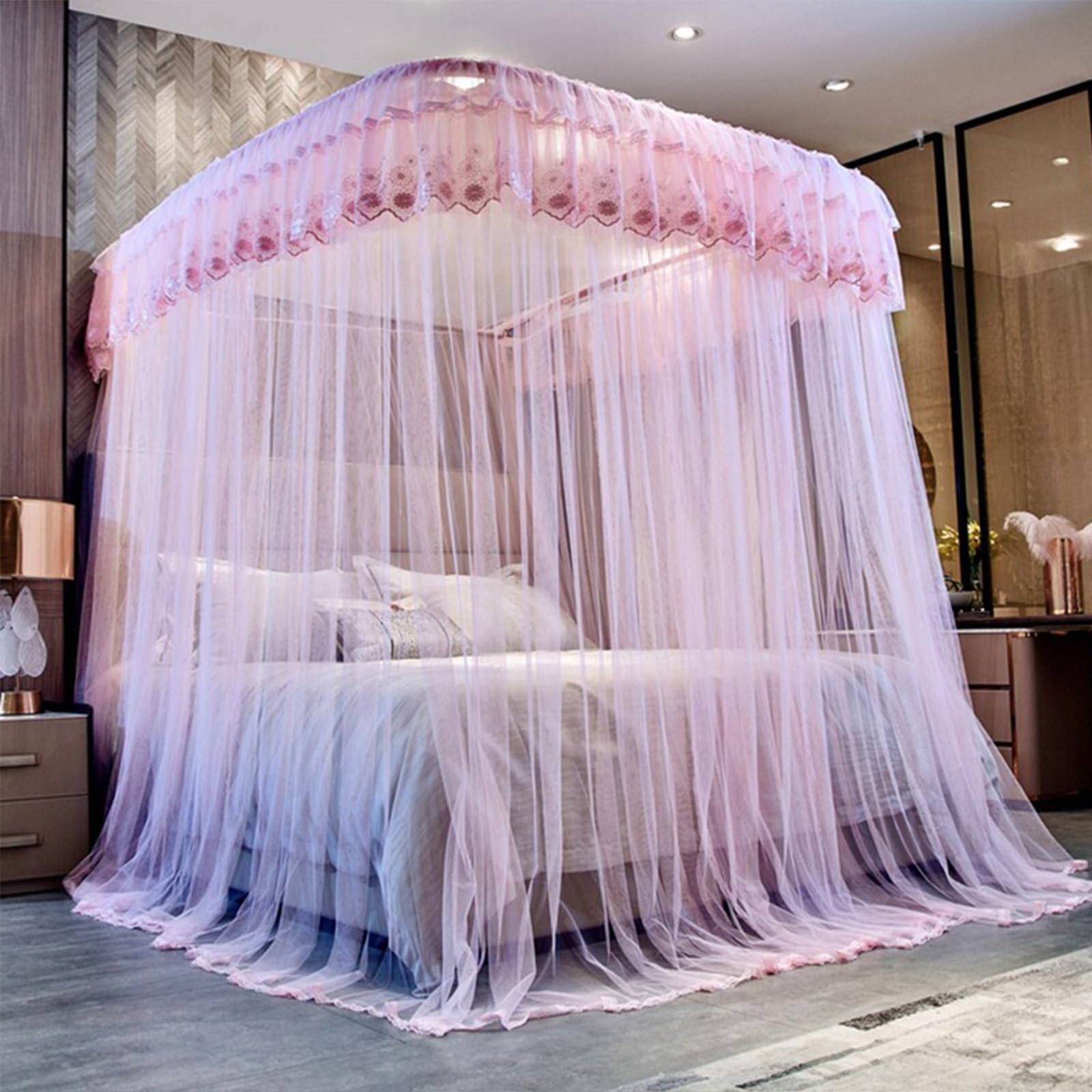 SARKEY U-Shaped Rail Bed Canopy Curtain,Romantic Mosquito Net,Three-Opening(B,150x200x210cm(59"x79"x83"))