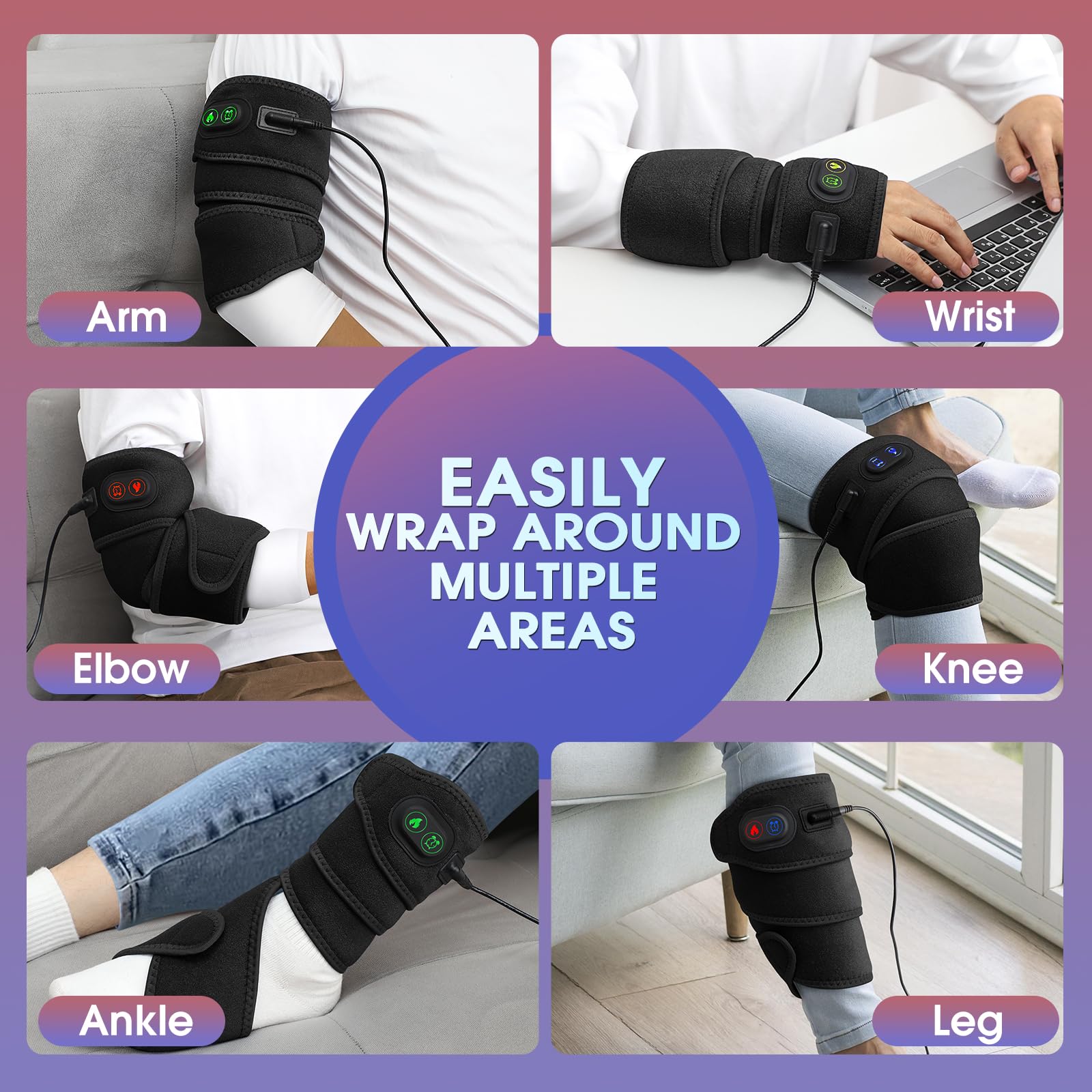 Envoltura De Almohadilla Térmica Para Brazo, Almohadilla Térmica Para Tobillo Pierna Codo Muñeca, Cinturón Envolvente Térmico Con 4 Niveles De Calefacción, 3 Ajustes De Tiempo, Adaptador -Negro