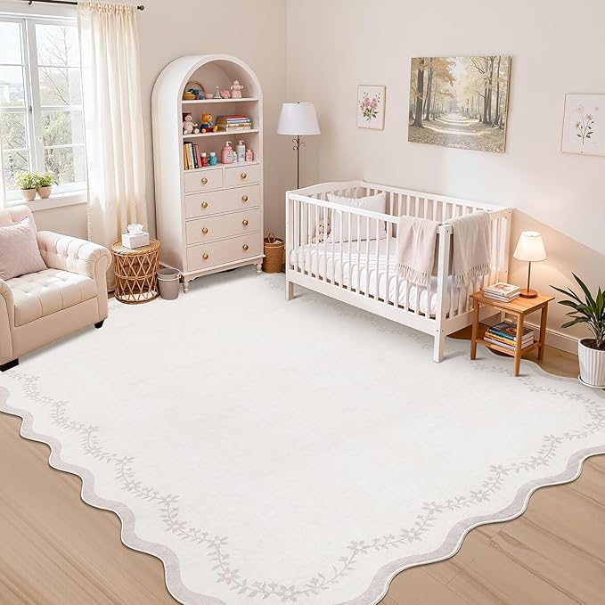 Floral Soft Nursery Rug Non Slip Low Pile Small Carpet Stain Resistant