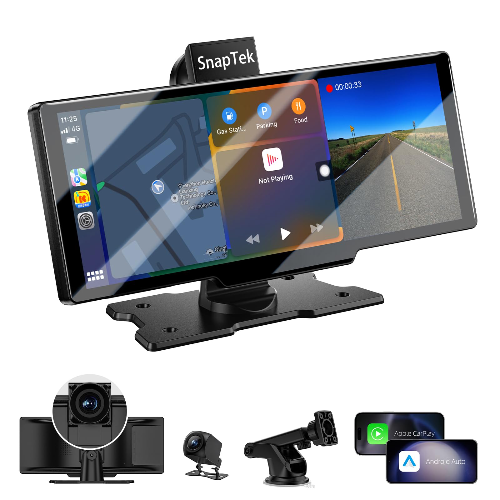 Schermo per Auto 10,26", Schermo Carplay Portatile Wireless per A-pple CarPlay & Android Auto con Tablet Auto Touchscreen IPS, GPS, Controllo Vocale, Bluetooth, Mirror Link, FM, AUX