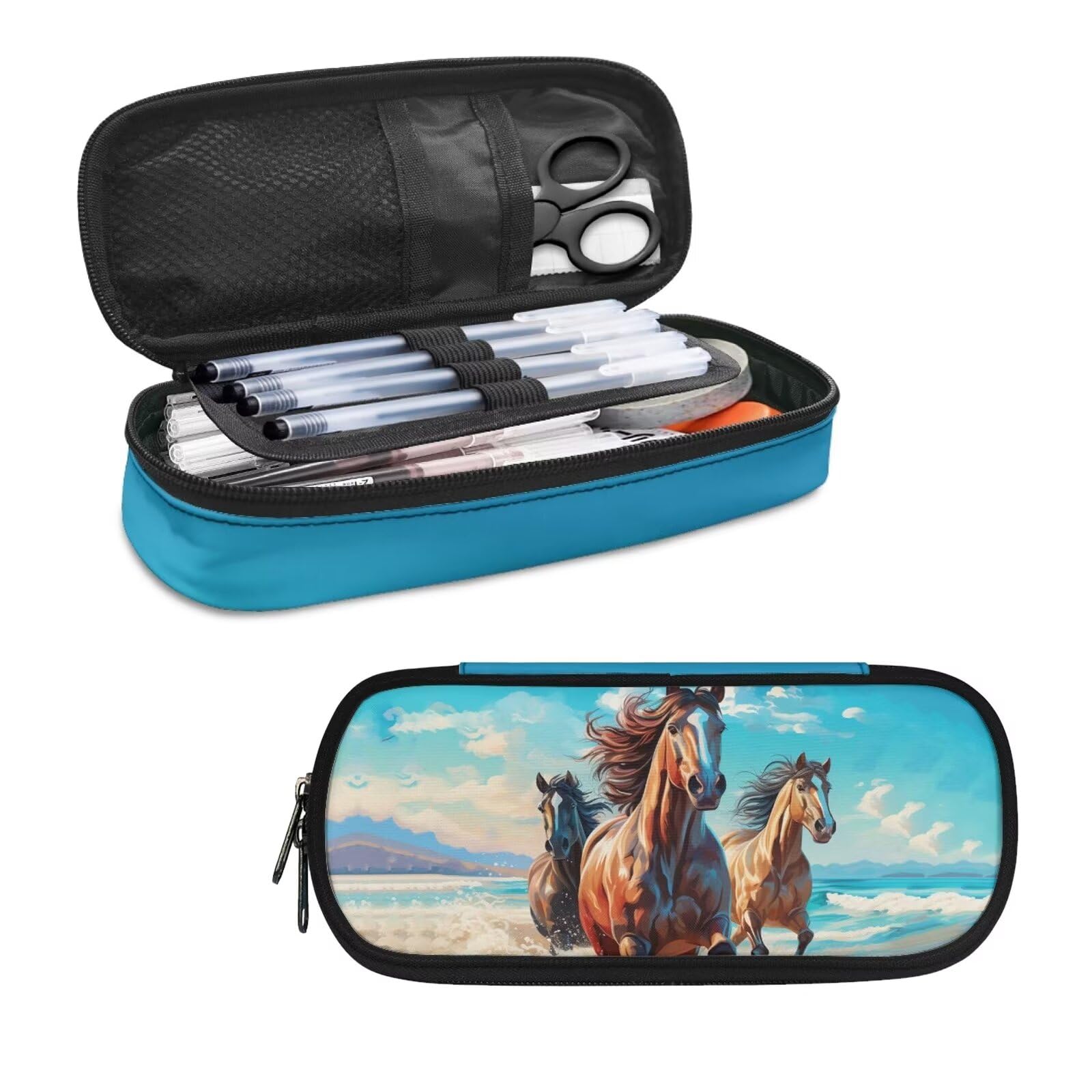 Horse Pencil Case for Girls Boys 7-8 10-12 Kids School Pen Bag Zipper Pencil Bags with Compartment Multifunctional Pen Holder Stationery Organzier Office School Desk