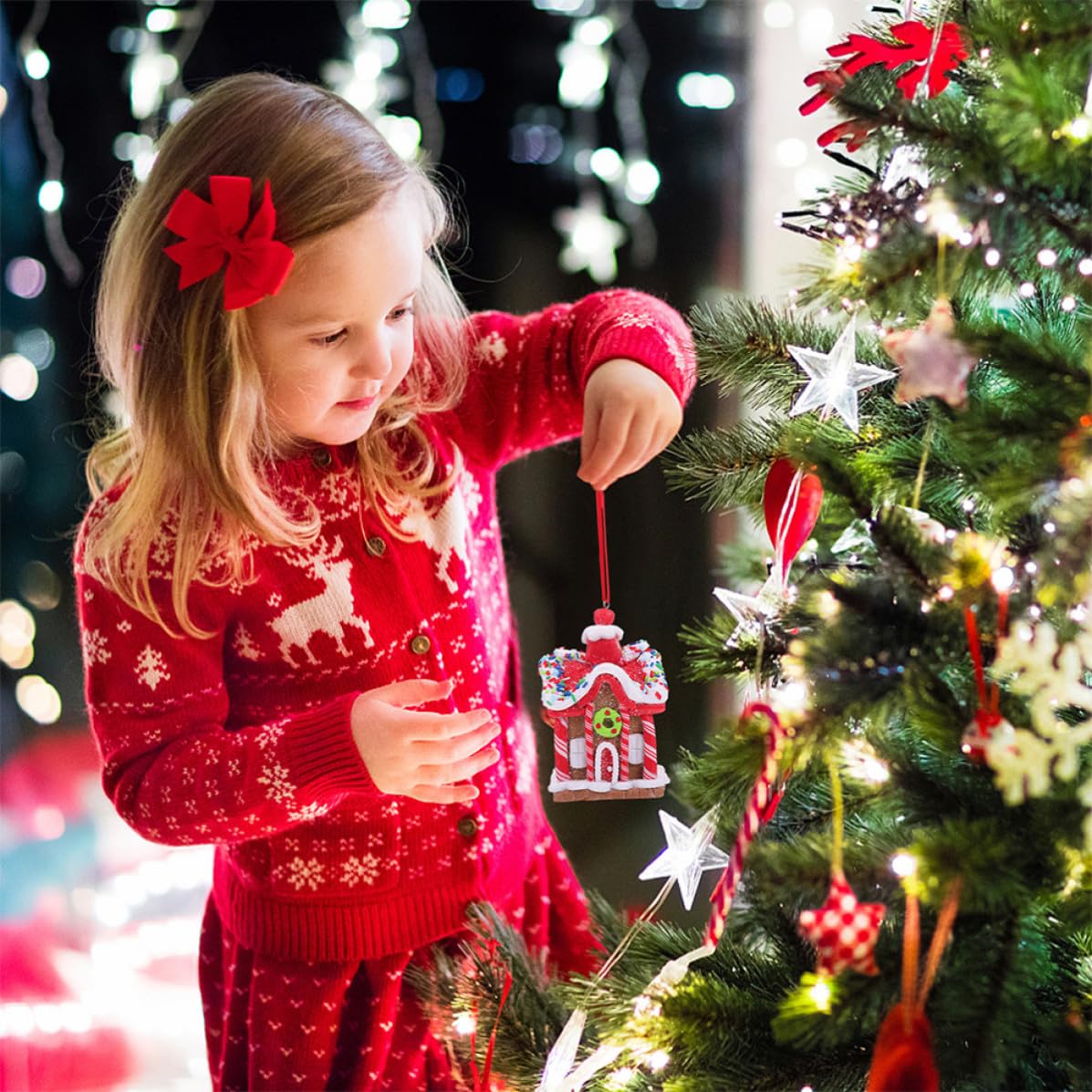 FOMIYES 4 Piezas Adorno Colgante en Forma de Casa de Jengibre para Árbol de Navidad, Decoración Navideña Delicada de Arcilla Polimérica para Fiestas y Hogar