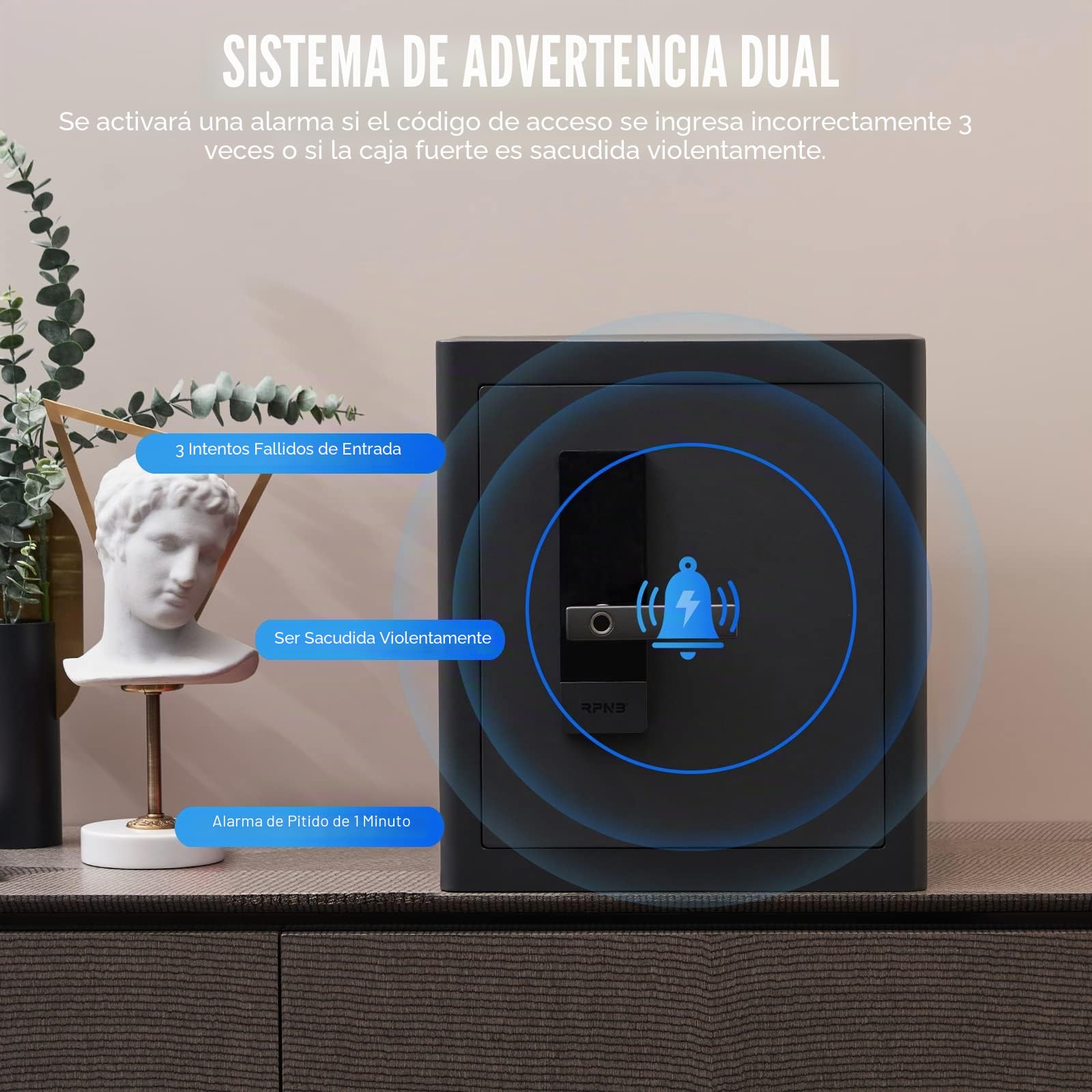 RPNB Caja fuerte y caja de seguridad de lujo para el hogar, pantalla táctil inteligente, caja de seguridad biométrica con huella dactilar con aviso de voz, desbloqueo de un solo toque, caja interior