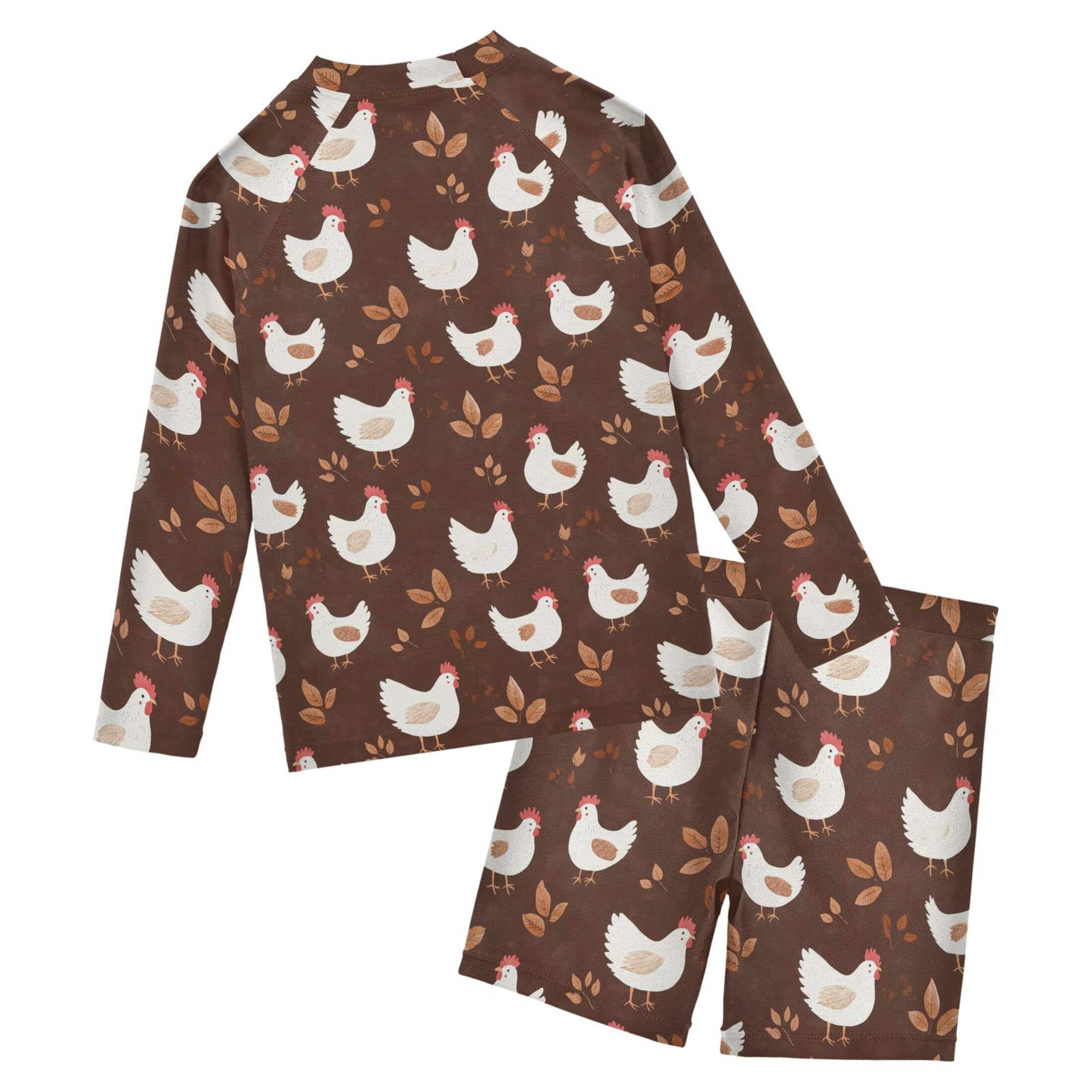 Cute Cock Rooster Toddler and Baby Boys' 2-Piece Swimsuit Trunk, Long Sleeve Rashguard Bathing Suit B0404066
