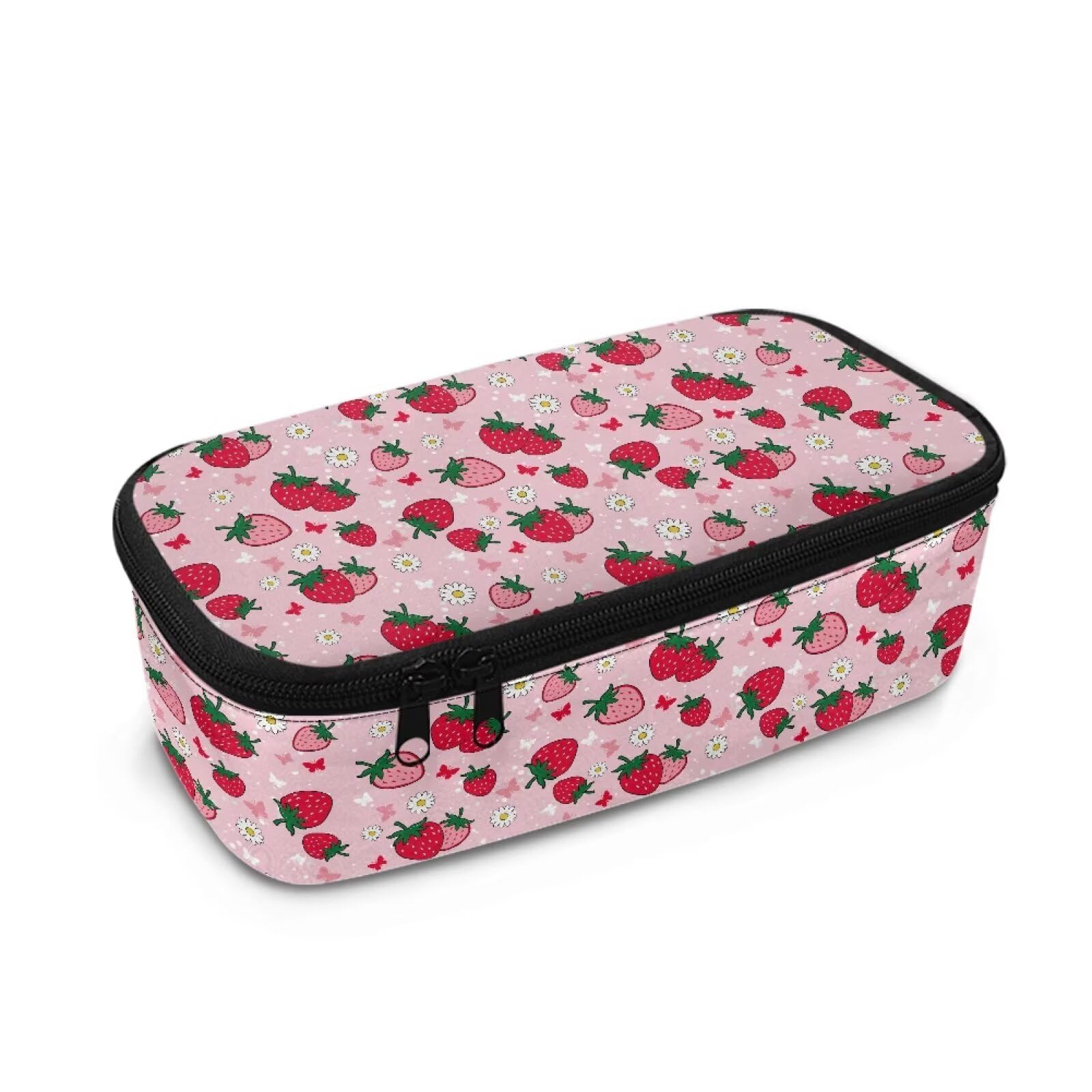 TOADDMOS Cute Straberry Pencil Case for Teen Girl Women Floral Butterfly Kawaii Storage Pencil Pen Case Bag for School Supplies and Cosmetics