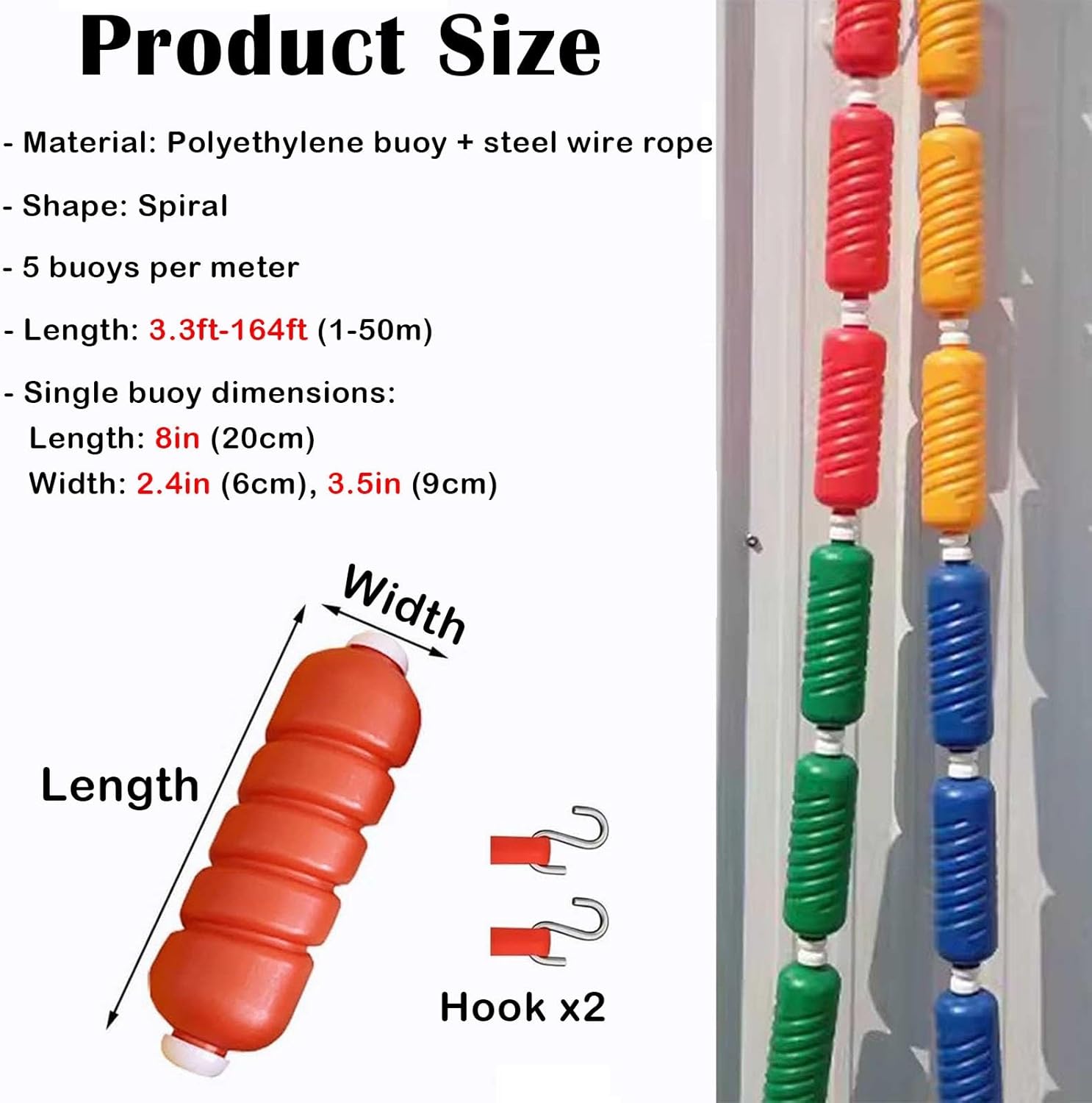 Adjustable Pool Floating Divider Line - Buoys for Lane Delineation, Pond Safety Rope Floats for Hazardous Areas, Durable Floating Barrier