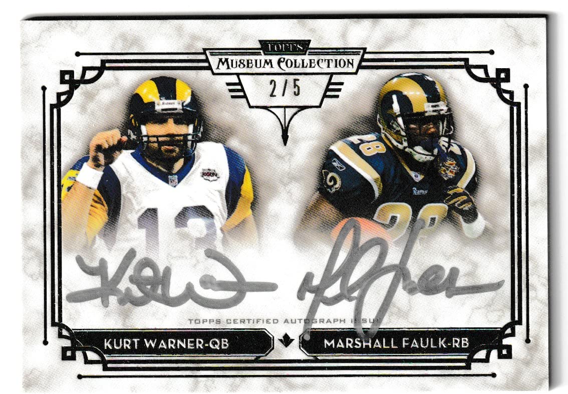 Kurt Warner, Marshall Faulk 2013 Topps Museum Collection Autograph Silver Football Card #DSSA-WP - 2/5 - St. Louis Rams