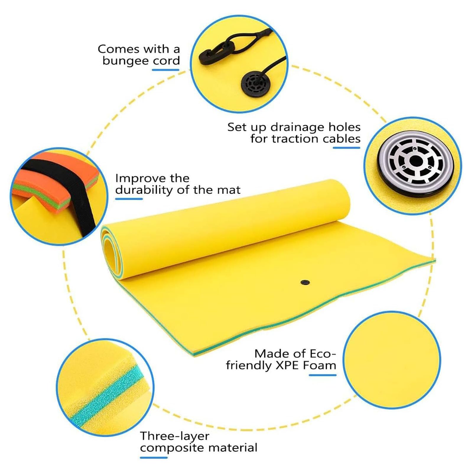Tapis d'eau flottant pour lacs et piscines - Flotteur de piscine en mousse résistant aux déchirures - Taille XL - Pour s'amuser en famille à la plage, dans l'océan et en bateau