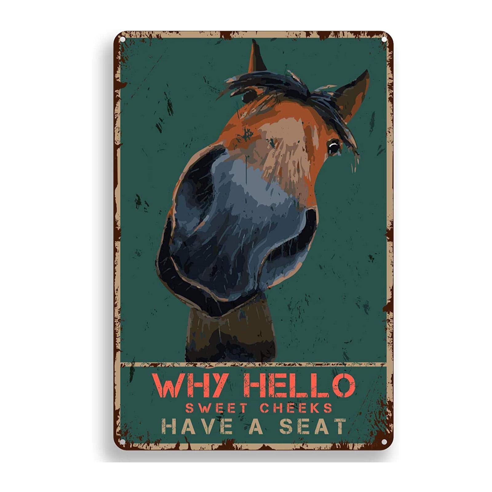 Lsjuee Vintage Poster Iron Painting Plaque Vintage Hello Sweet Cheeks Horse Tin Sign for Office Home Farmhouse 12x16 inches